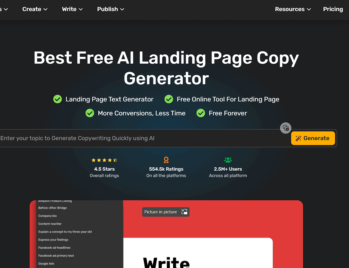 Simplified AI Landing Page Generator Simplified Ad Copy Generator
