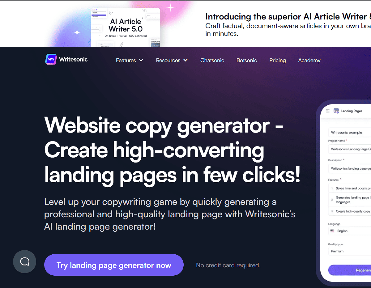 Writesonic AI Landing Page Generator Writesonic Ad Copy Generator